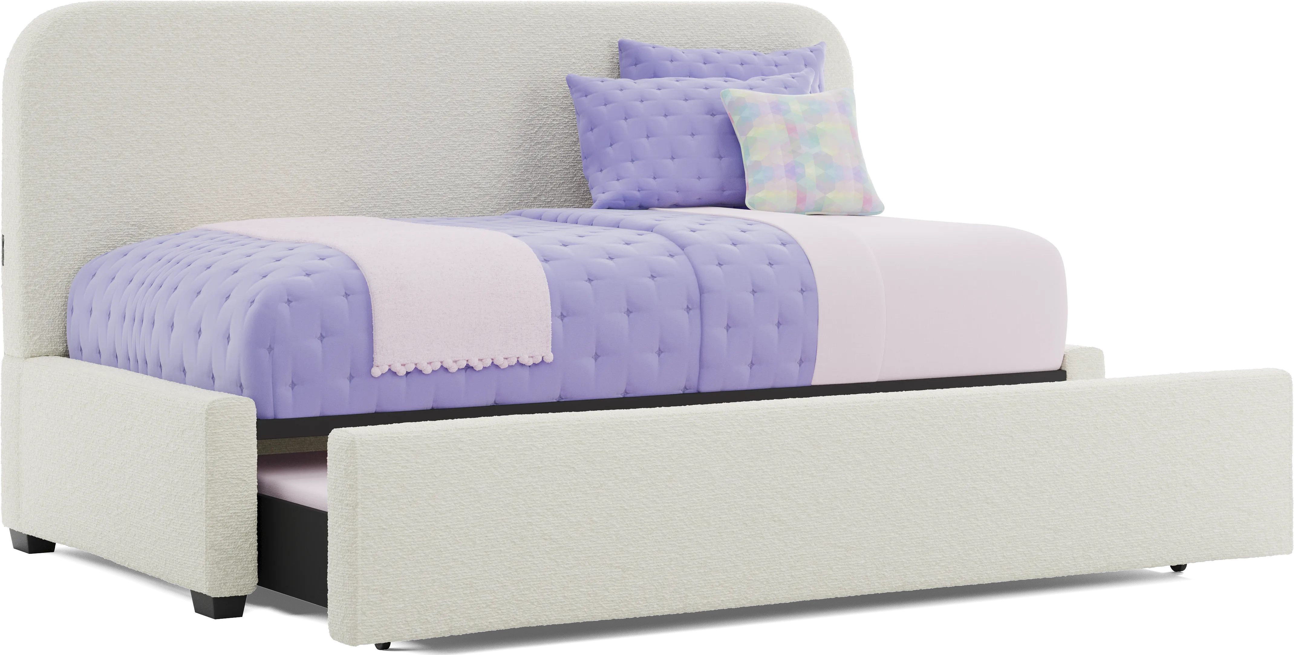 Kids Souxsie White Twin Upholstered Lounge Bed with Twin Trundle - Thumbnail - Image 1