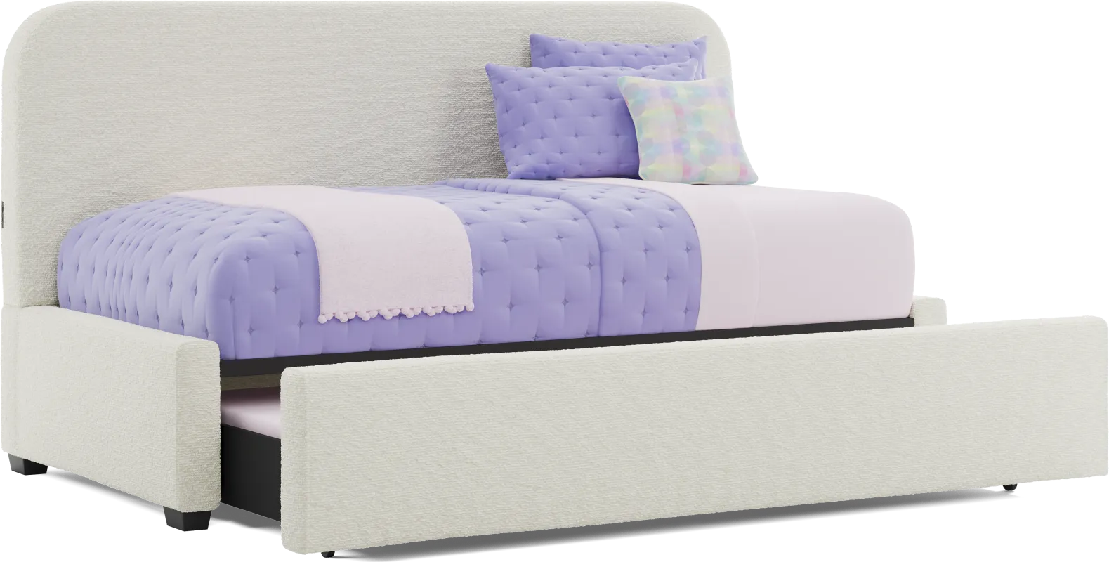 Kids Souxsie White Twin Upholstered Lounge Bed with Twin Trundle