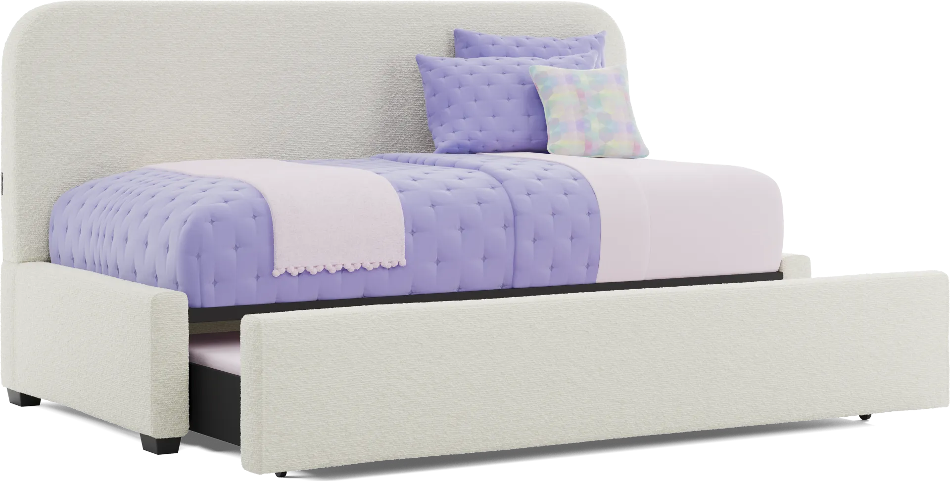 Kids Souxsie White Twin Upholstered Lounge Bed with Twin Trundle - Image 1