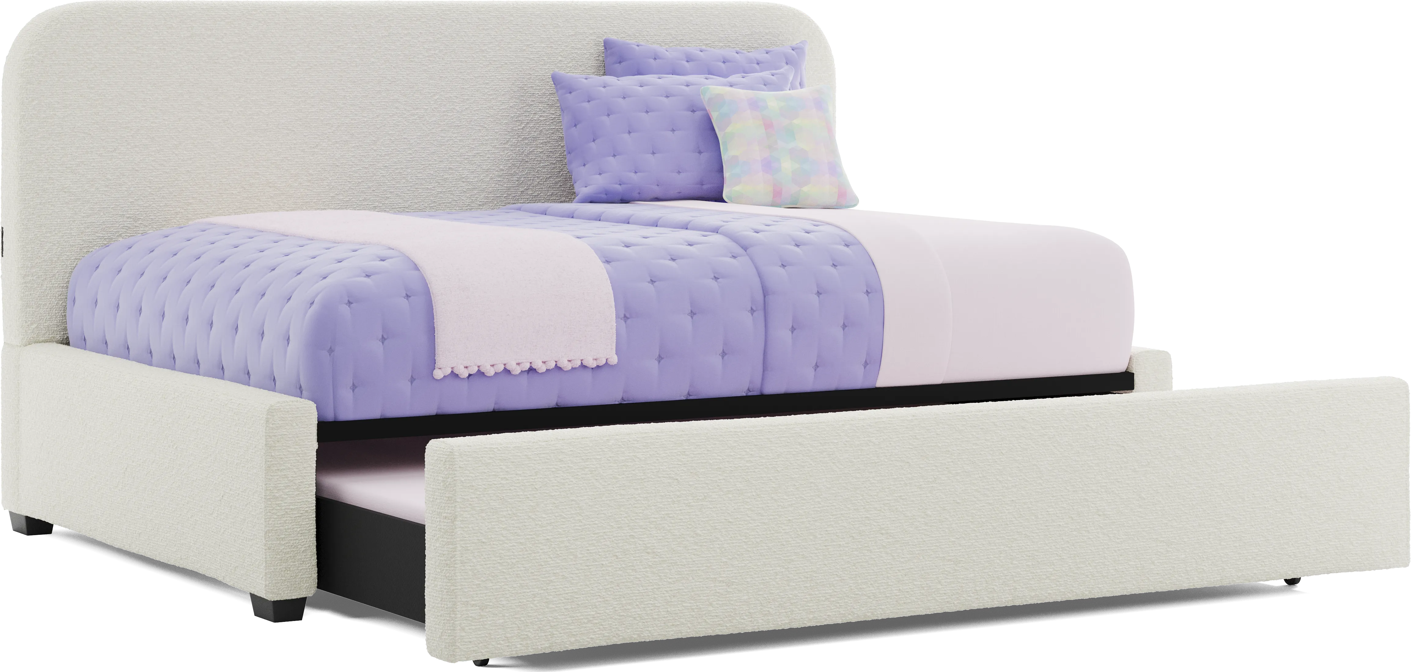 Kids Souxsie White Full Upholstered Lounge Bed with Twin Trundle - Thumbnail - Image 1
