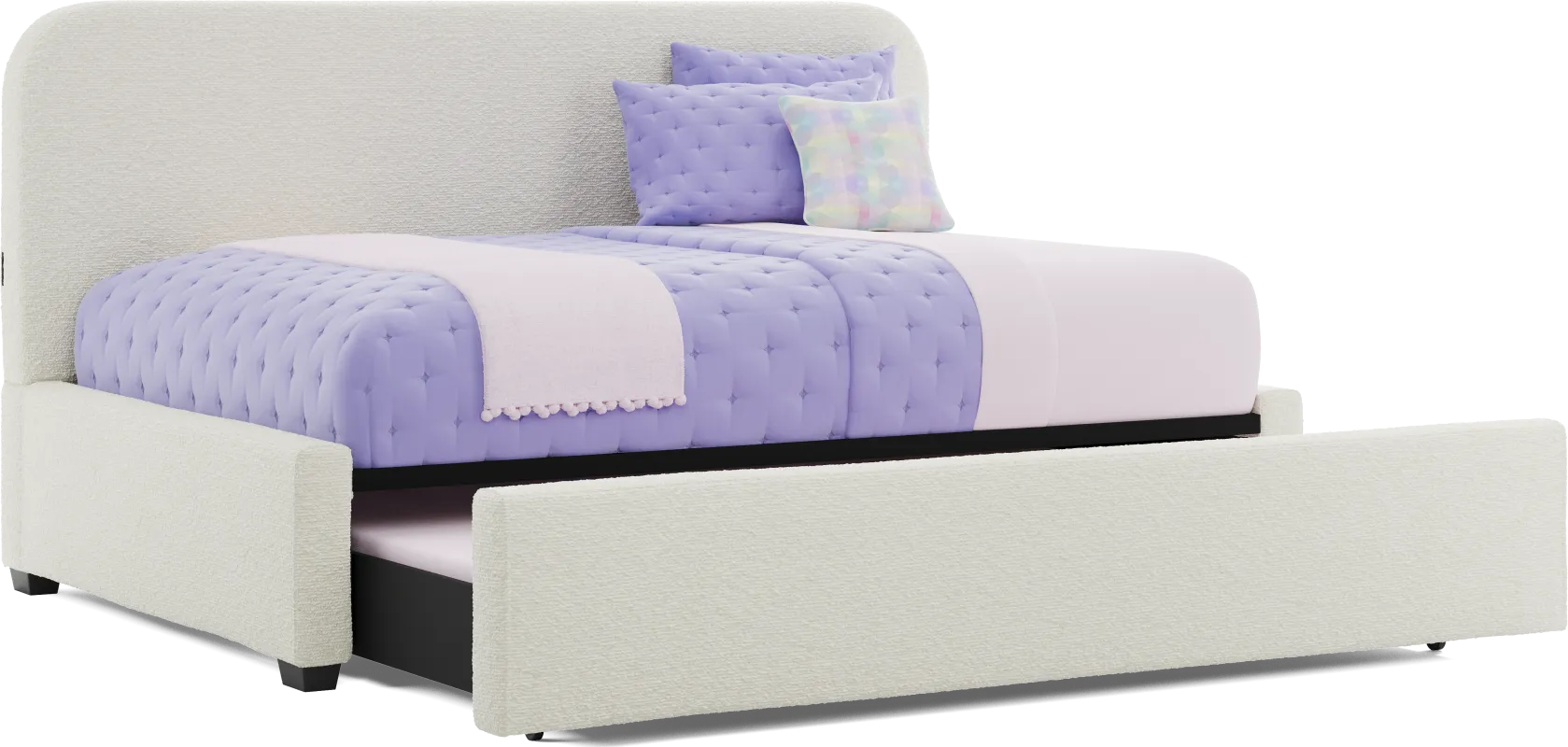 Kids Souxsie White Full Upholstered Lounge Bed with Twin Trundle