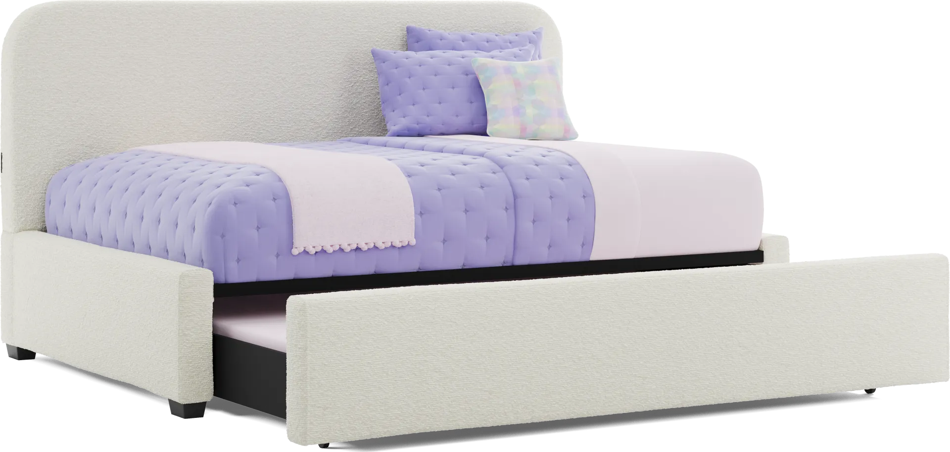 Kids Souxsie White Full Upholstered Lounge Bed with Twin Trundle - Image 1