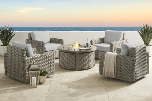 Siesta Key Driftwood Finish Outdoor Swivel Chair with Dove Cushions