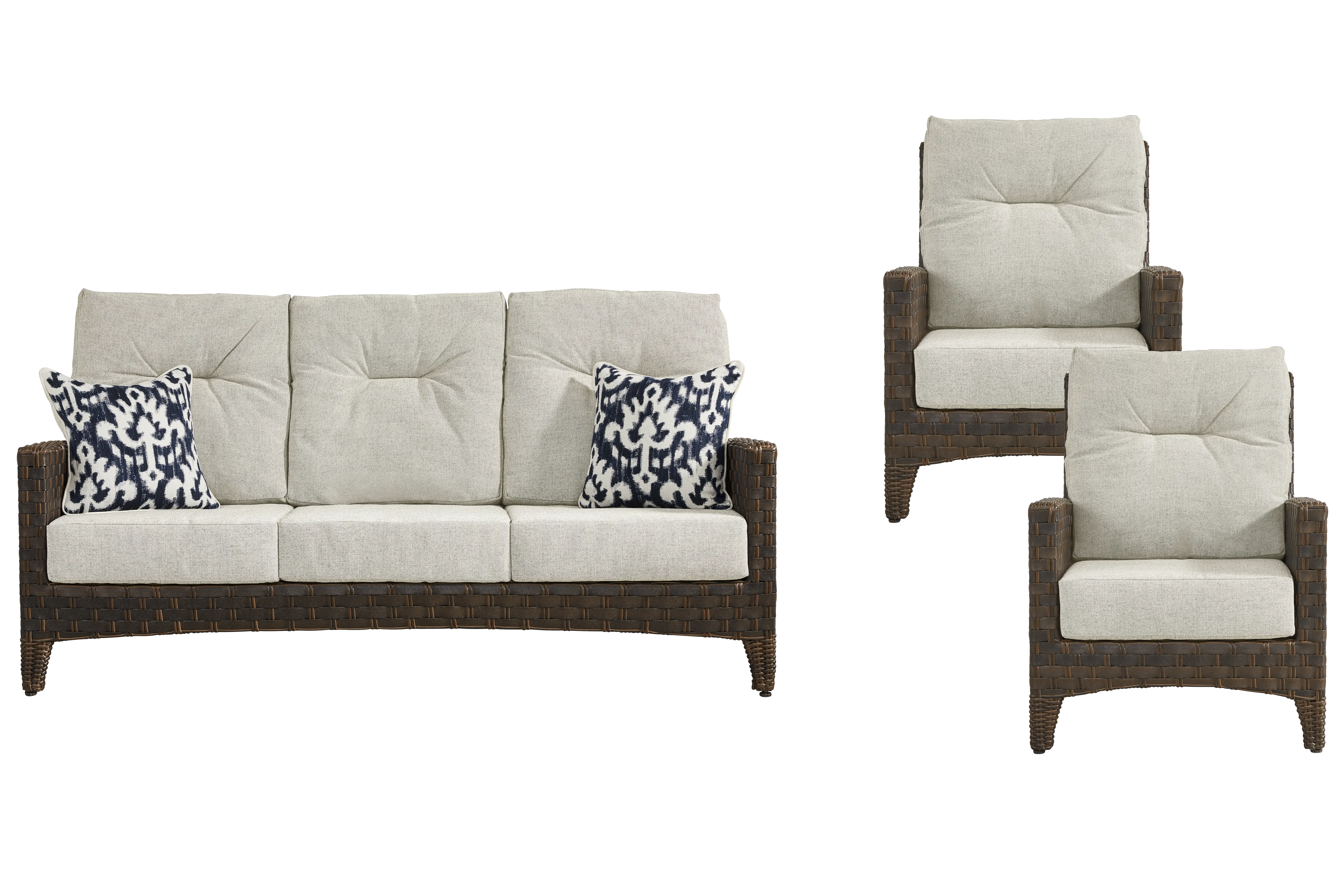 Mantra Brown 3 Pc Outdoor Seating Set with Ash Cushions - Thumbnail - Image 1