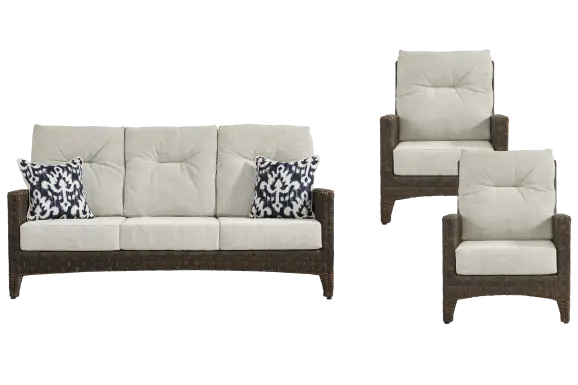 Mantra Brown 3 Pc Outdoor Seating Set with Ash Cushions