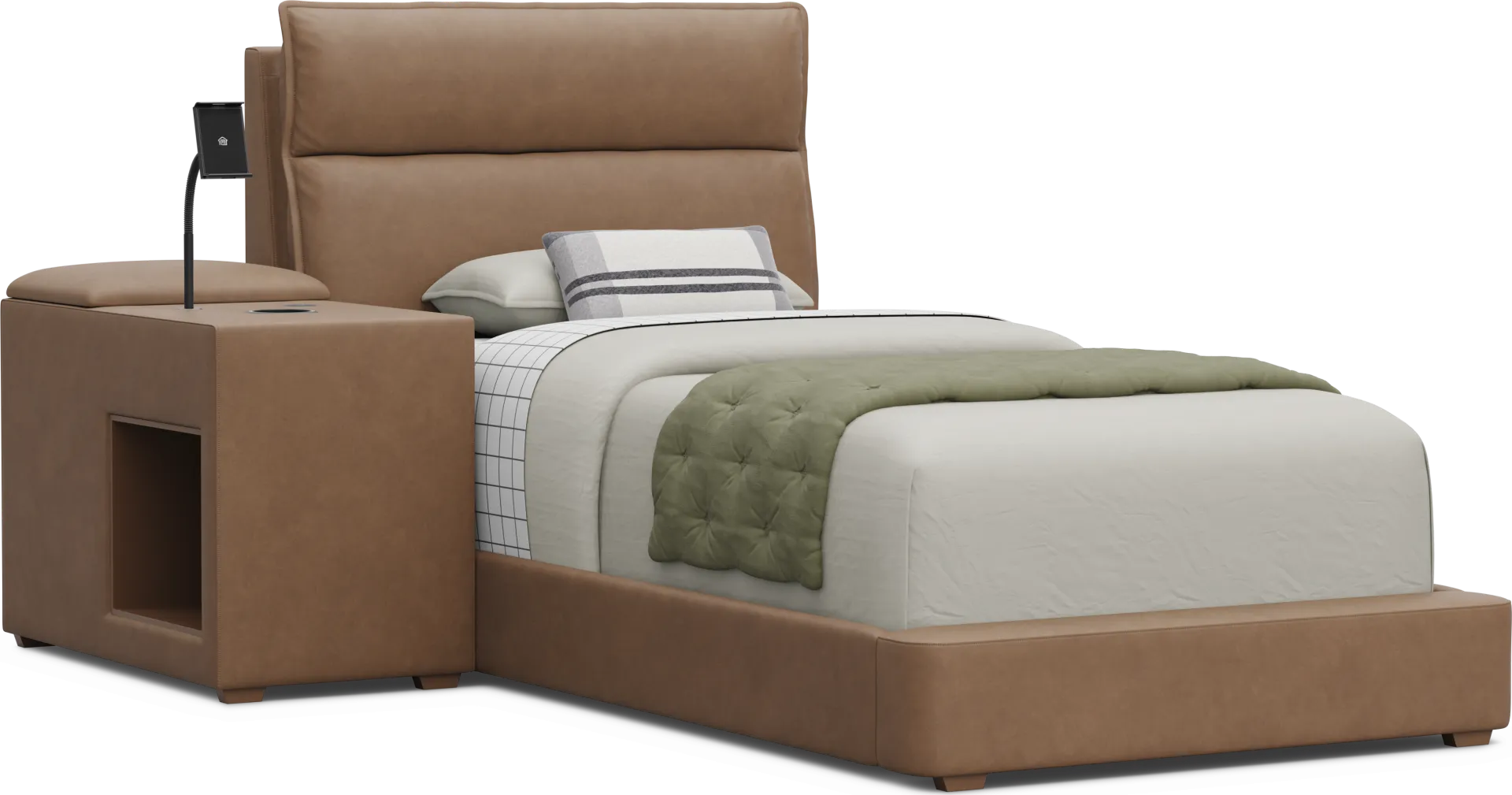 Kids Cloud9 Saddle Twin Upholstered Bed with Nightstand - Image 1