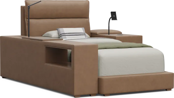 Kids Cloud9 Saddle Twin Upholstered Bed with Nightstand and Bookcase