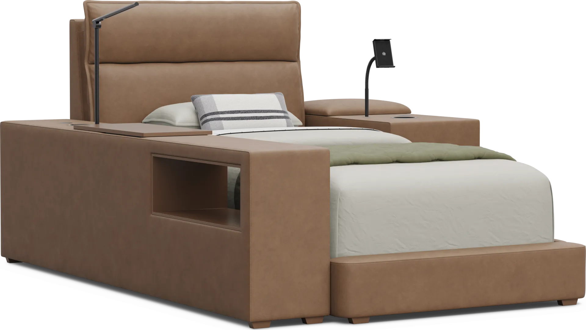 Kids Cloud9 Saddle Twin Upholstered Bed with Nightstand and Bookcase - Image 1
