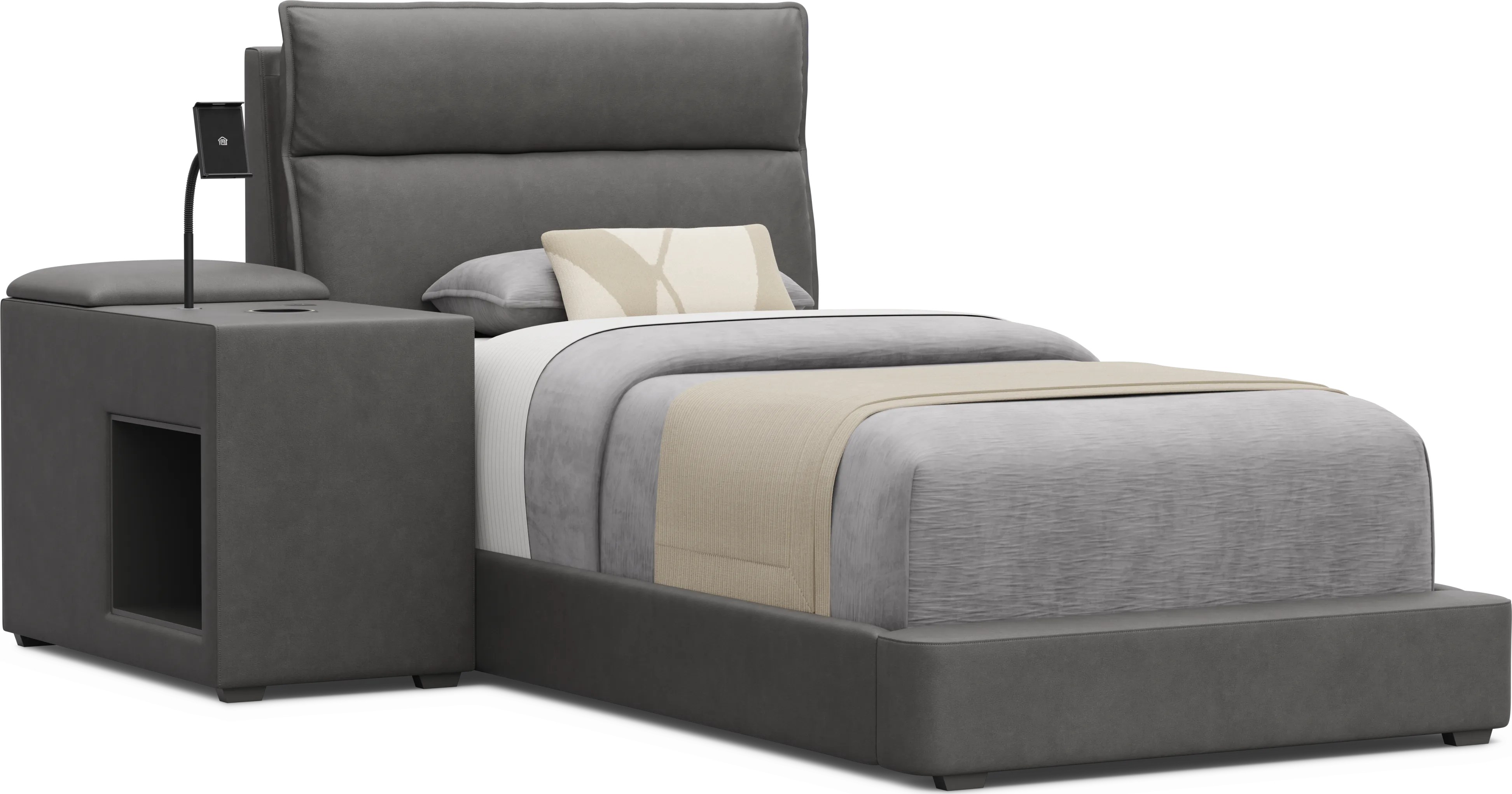 Kids Cloud9 Charcoal Twin Upholstered Bed with Nightstand - Thumbnail - Image 1