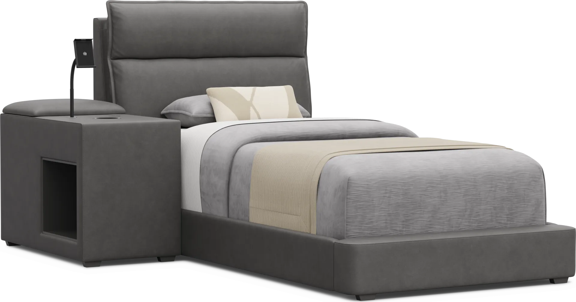Kids Cloud9 Charcoal Twin Upholstered Bed with Nightstand - Image 1