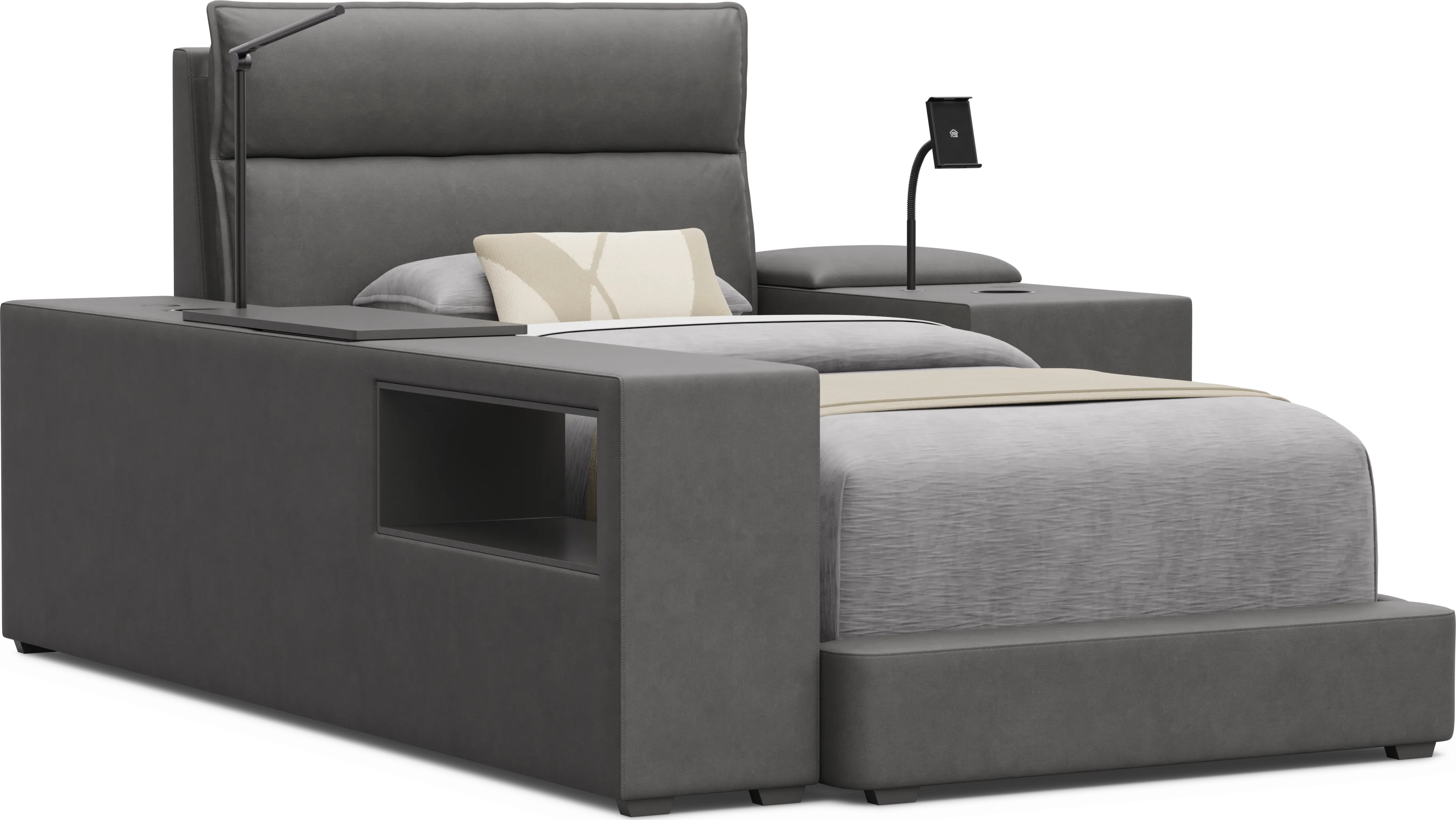 Kids Cloud9 Charcoal Twin Upholstered Bed with Nightstand and Bookcase - Thumbnail - Image 1