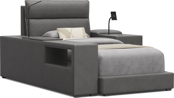 Kids Cloud9 Charcoal Twin Upholstered Bed with Nightstand and Bookcase