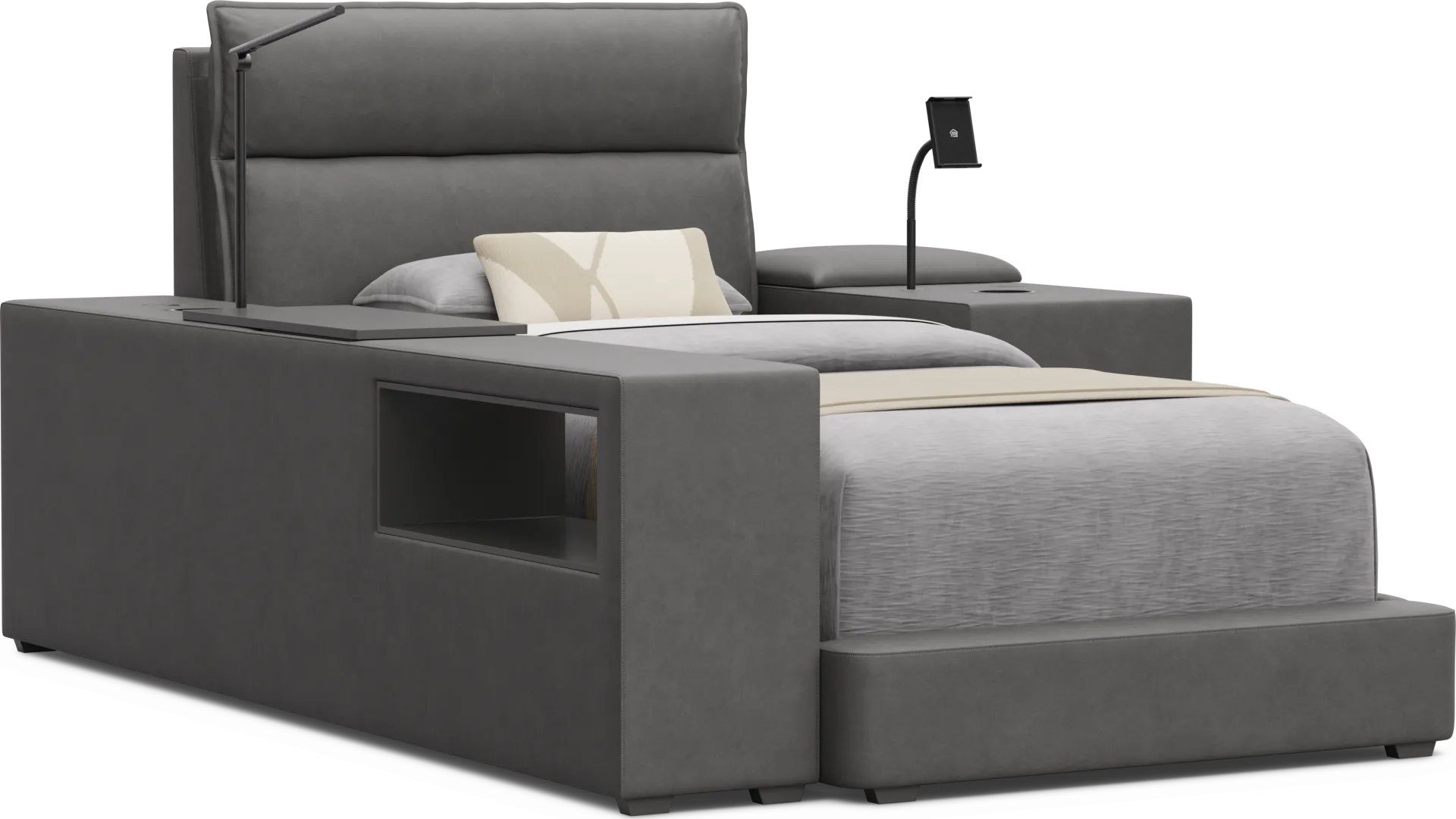 Kids Cloud9 Charcoal Twin Upholstered Bed with Nightstand and Bookcase - Image 1