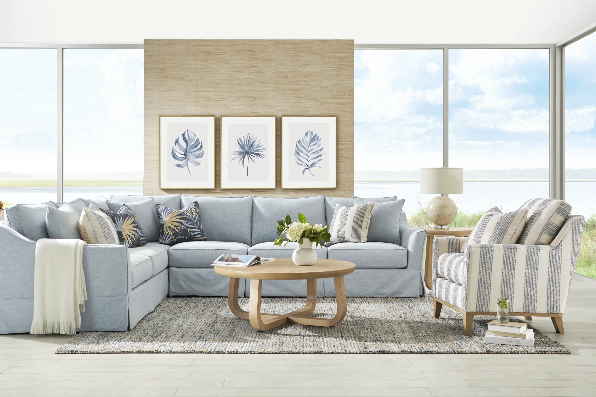 Pacific Grove Blue Slipcover 2 Pc Gel Foam Sleeper Sectional - Image 1