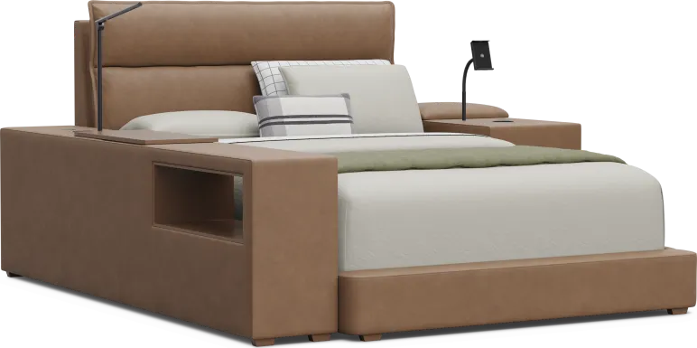 Kids Cloud9 Saddle Full Upholstered Bed with Nightstand and Bookcase