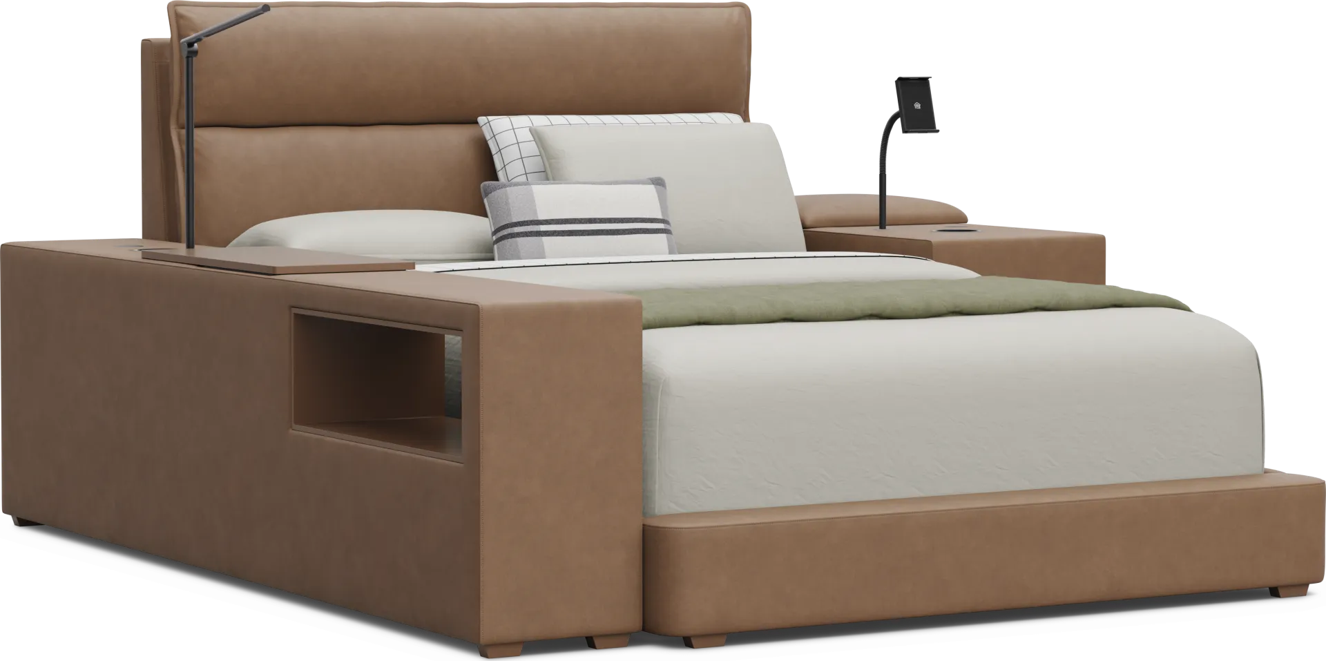 Kids Cloud9 Saddle Full Upholstered Bed with Nightstand and Bookcase - Image 1