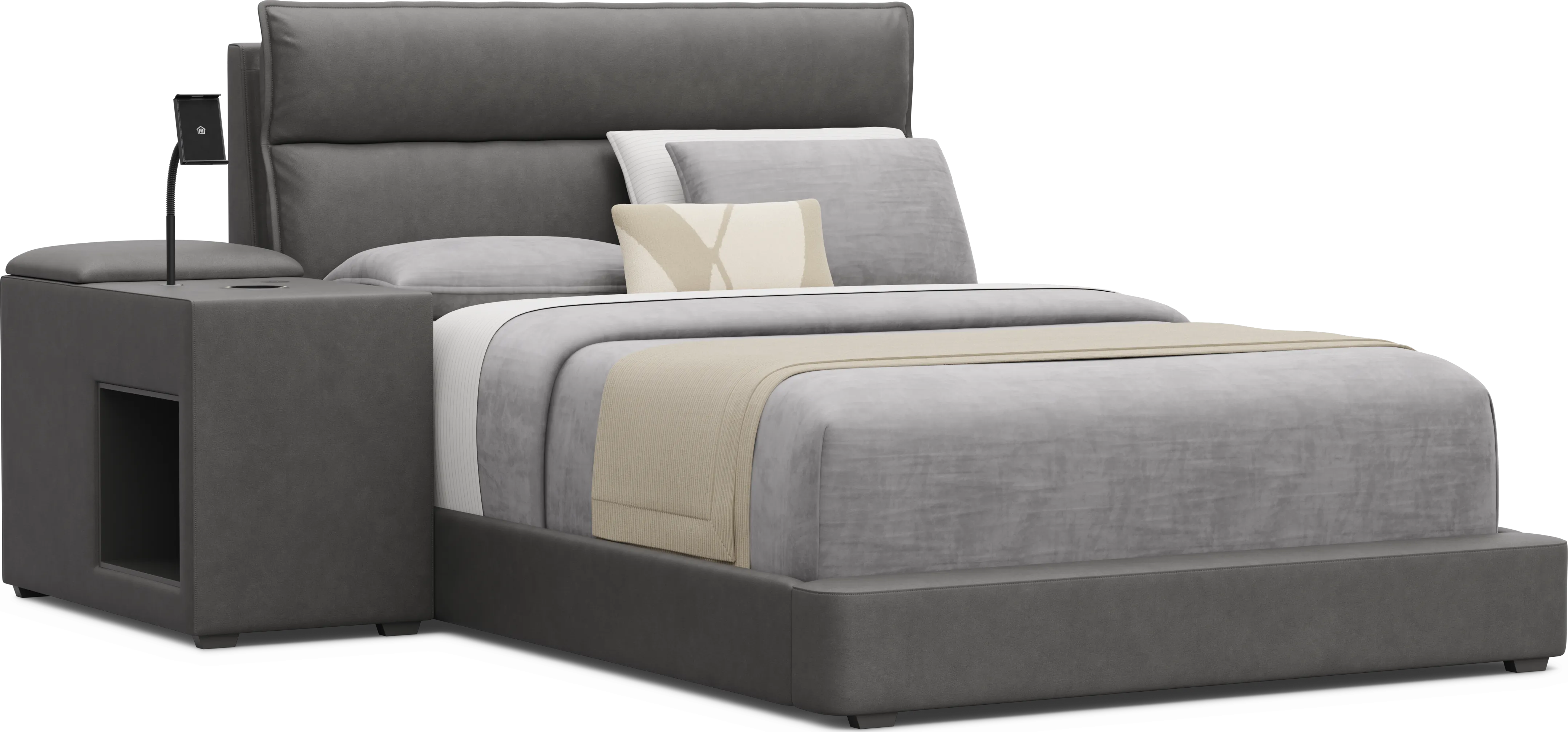 Kids Cloud9 Charcoal Full Upholstered Bed with Nightstand - Thumbnail - Image 1