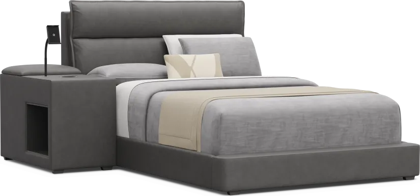 Kids Cloud9 Charcoal Full Upholstered Bed with Nightstand