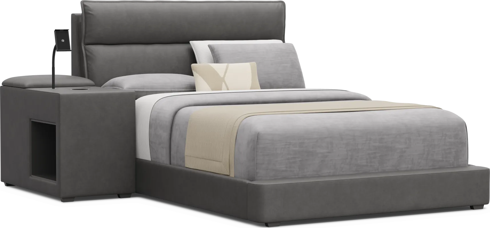 Kids Cloud9 Charcoal Full Upholstered Bed with Nightstand