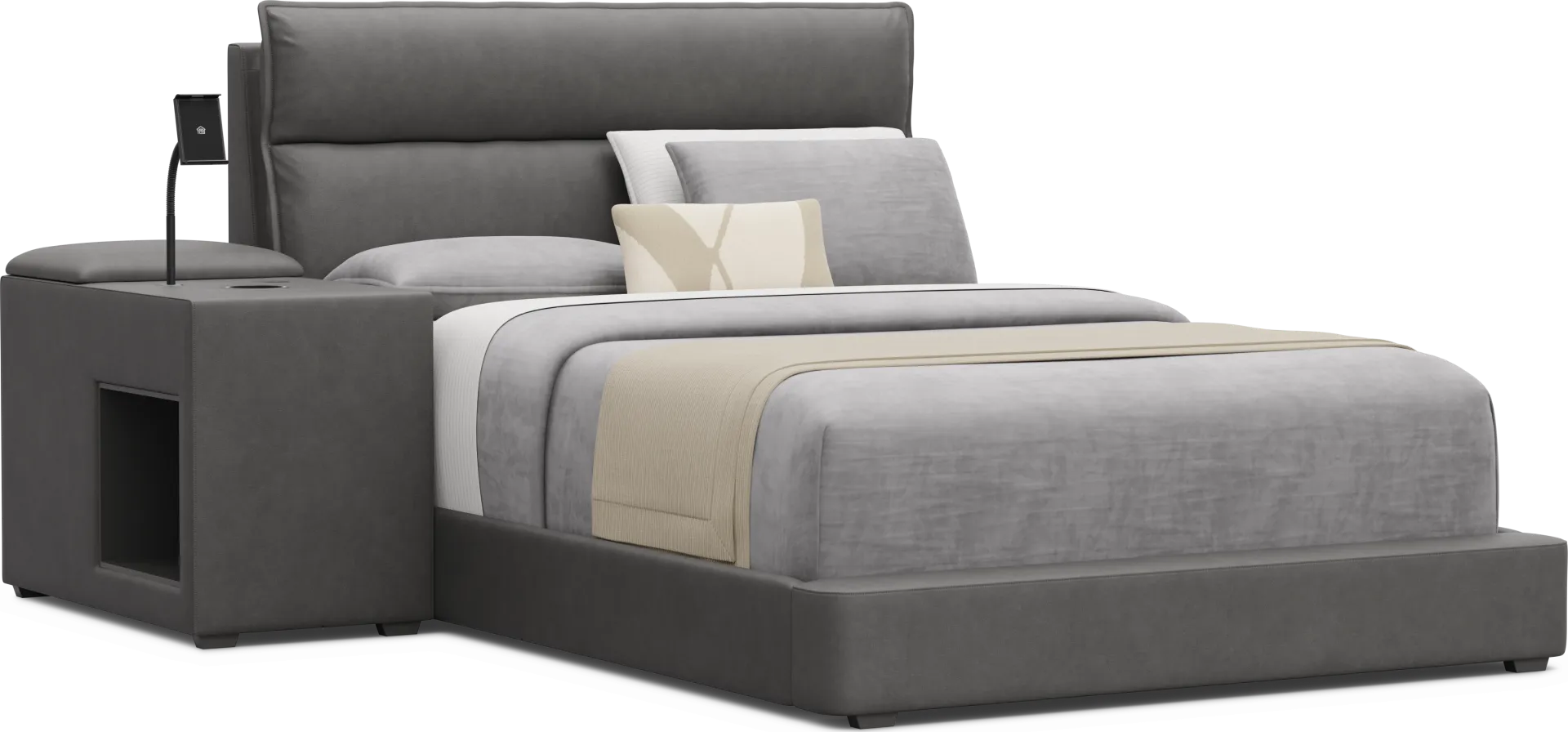 Kids Cloud9 Charcoal Full Upholstered Bed with Nightstand - Image 2