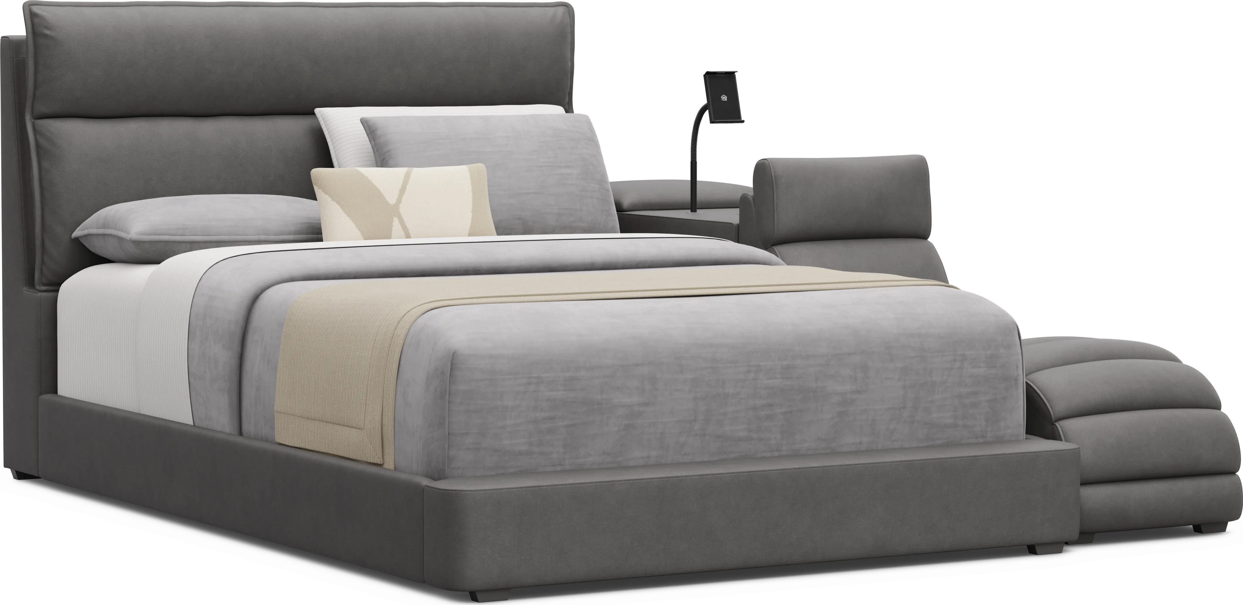 Kids Cloud9 Charcoal Full Upholstered Bed with Nightstand and Lounger - Thumbnail - Image 1