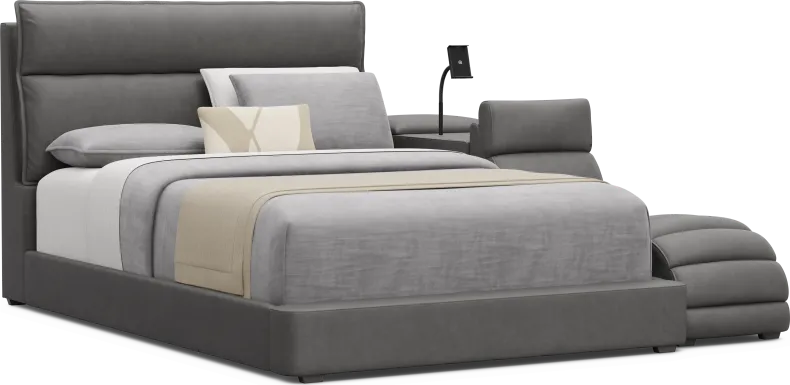 Kids Cloud9 Charcoal Full Upholstered Bed with Nightstand and Lounger