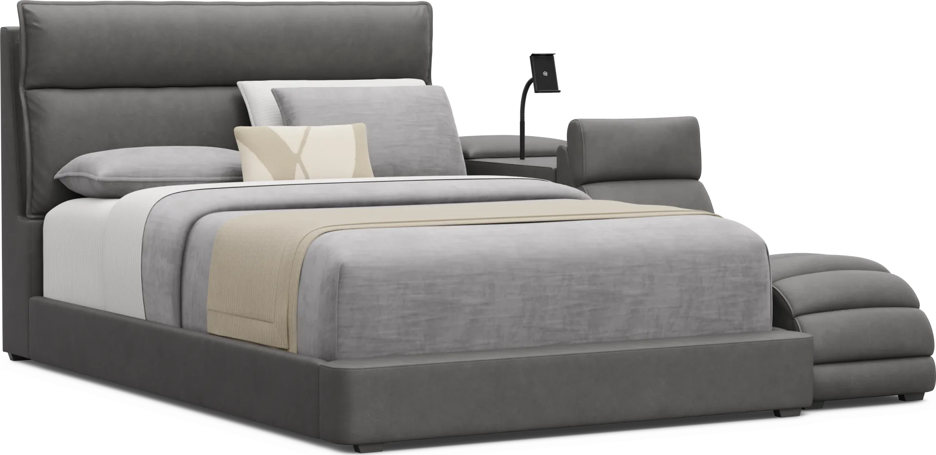 Kids Cloud9 Charcoal Full Upholstered Bed with Nightstand and Lounger - Image 1