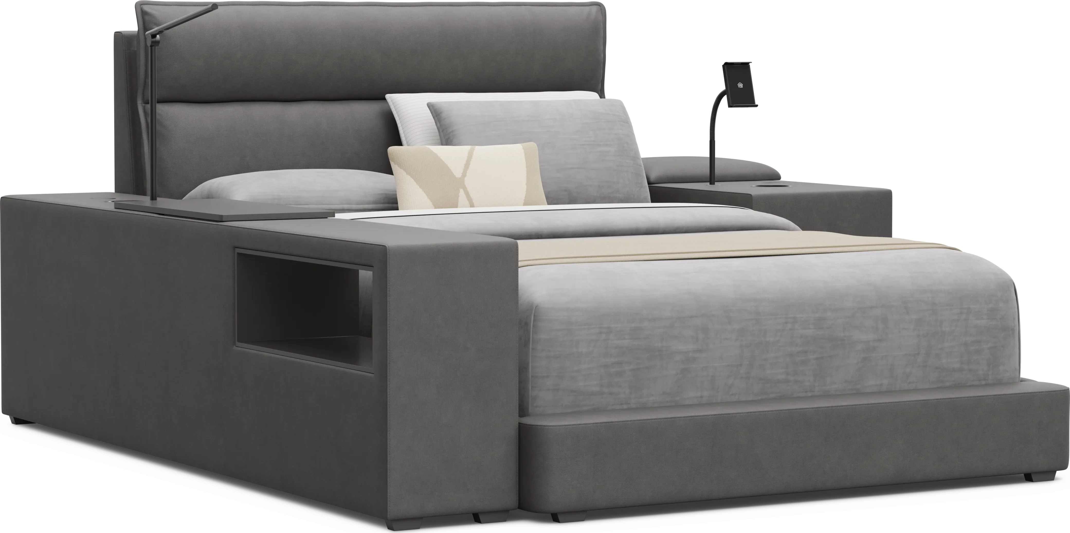 Kids Cloud9 Charcoal Full Upholstered Bed with Nightstand and Bookcase - Thumbnail - Image 1