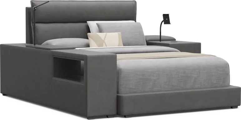 Kids Cloud9 Charcoal Full Upholstered Bed with Nightstand and Bookcase