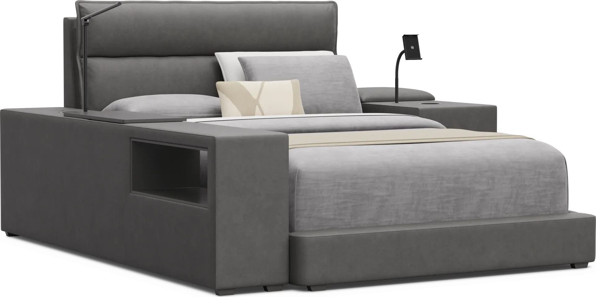 Kids Cloud9 Charcoal Full Upholstered Bed with Nightstand and Bookcase - Image 1