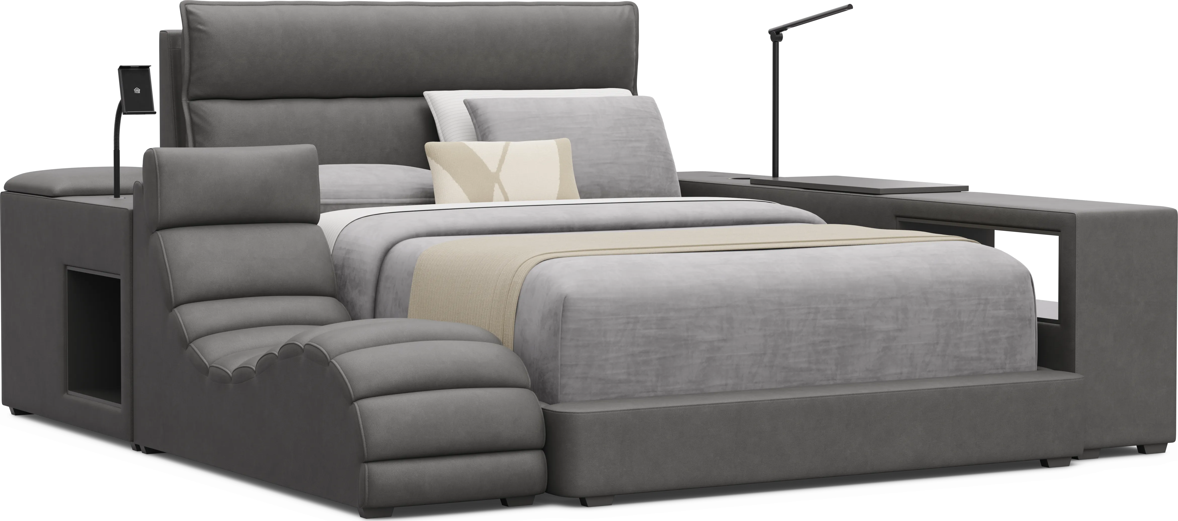 Kids Cloud9 Charcoal Full Upholstered Bed with Nightstand, Lounger and Bookcase - Thumbnail - Image 1