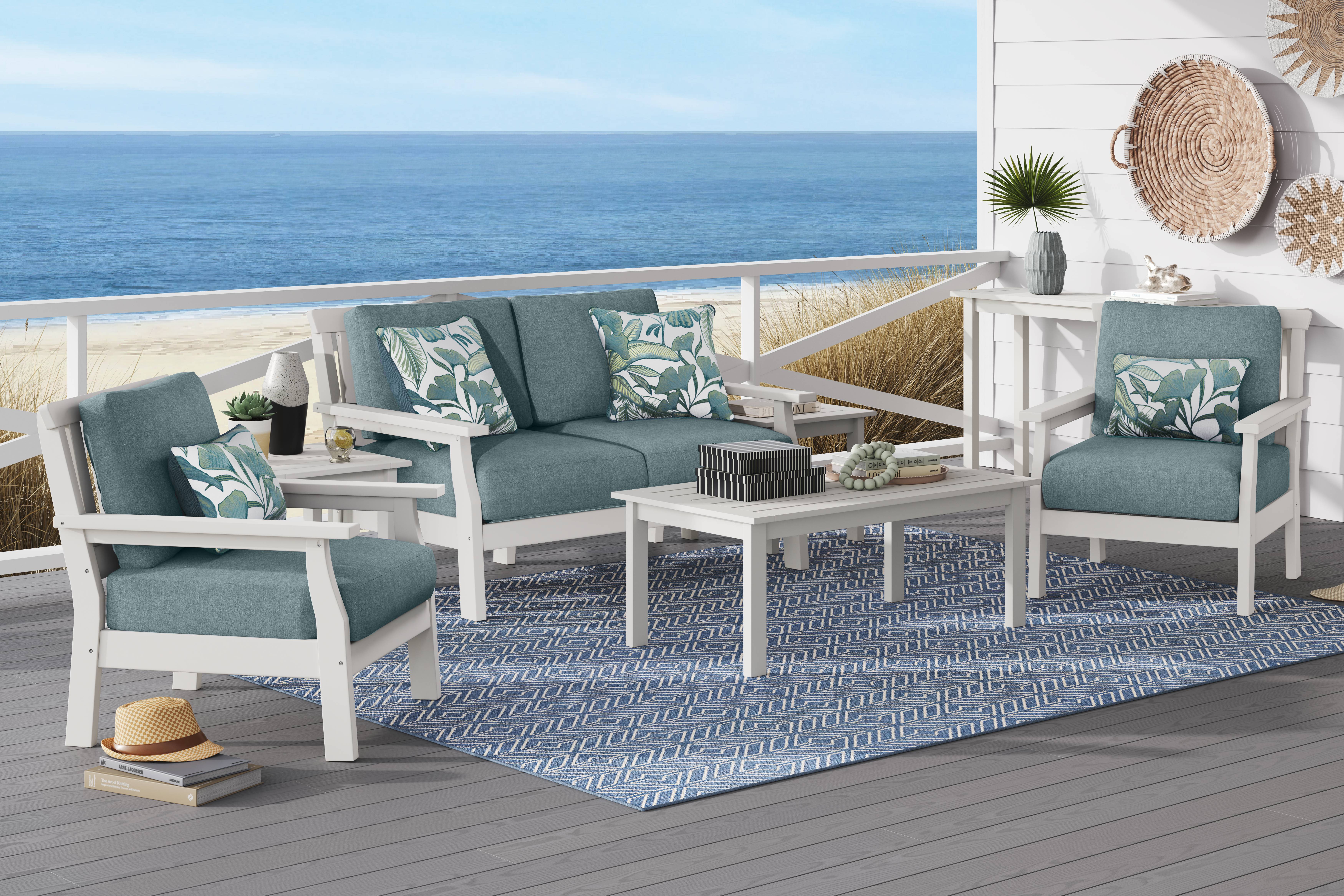 Eastlake White Outdoor Loveseat with Breeze Cushions