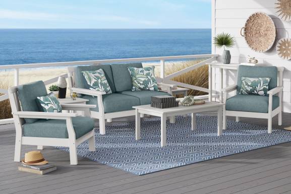 Eastlake White Outdoor Loveseat with Breeze Cushions