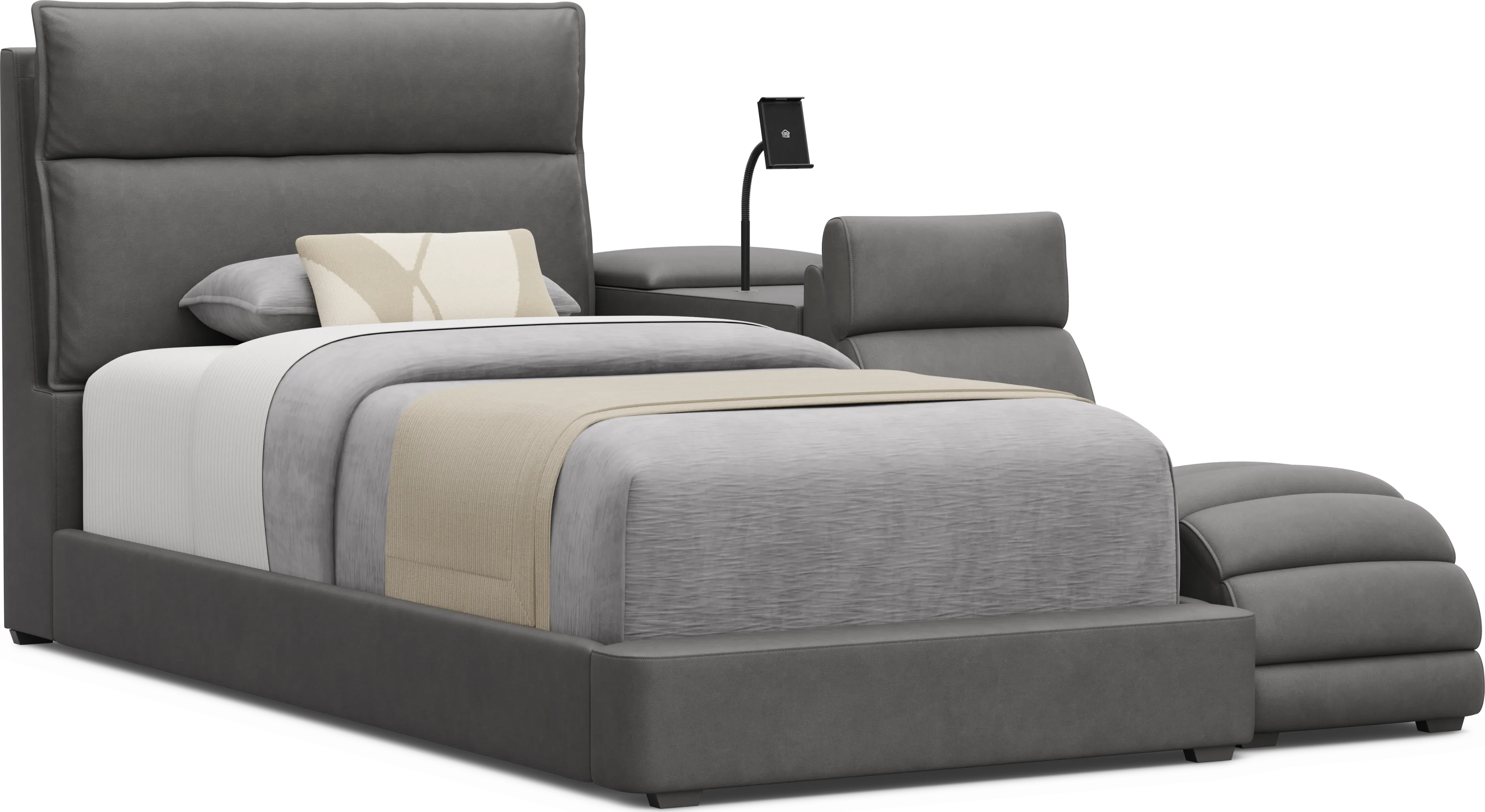 Kids Cloud9 Charcoal Twin Upholstered Bed with Nightstand and Lounger - Thumbnail - Image 1