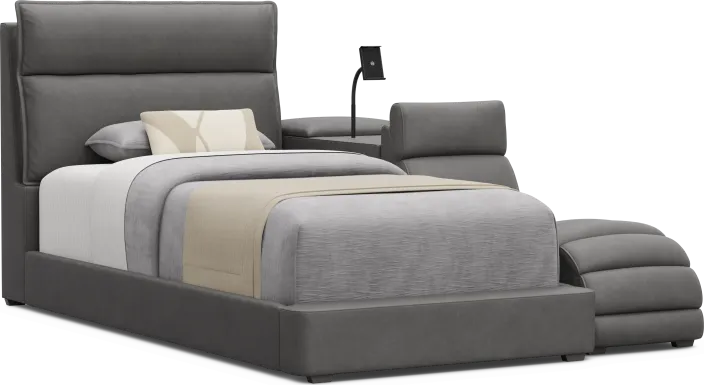 Kids Cloud9 Charcoal Twin Upholstered Bed with Nightstand and Lounger