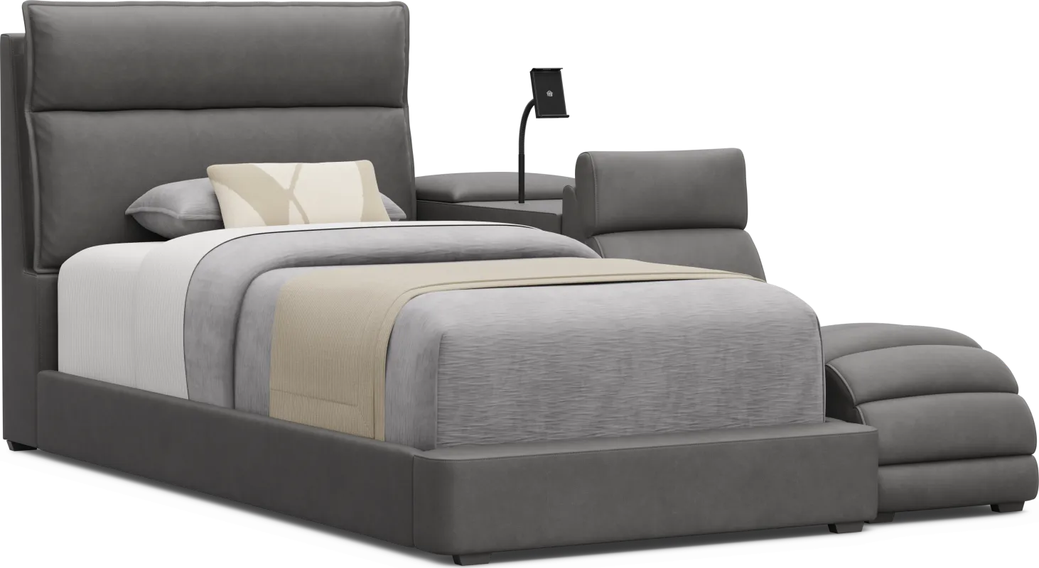 Kids Cloud9 Charcoal Twin Upholstered Bed with Nightstand and Lounger