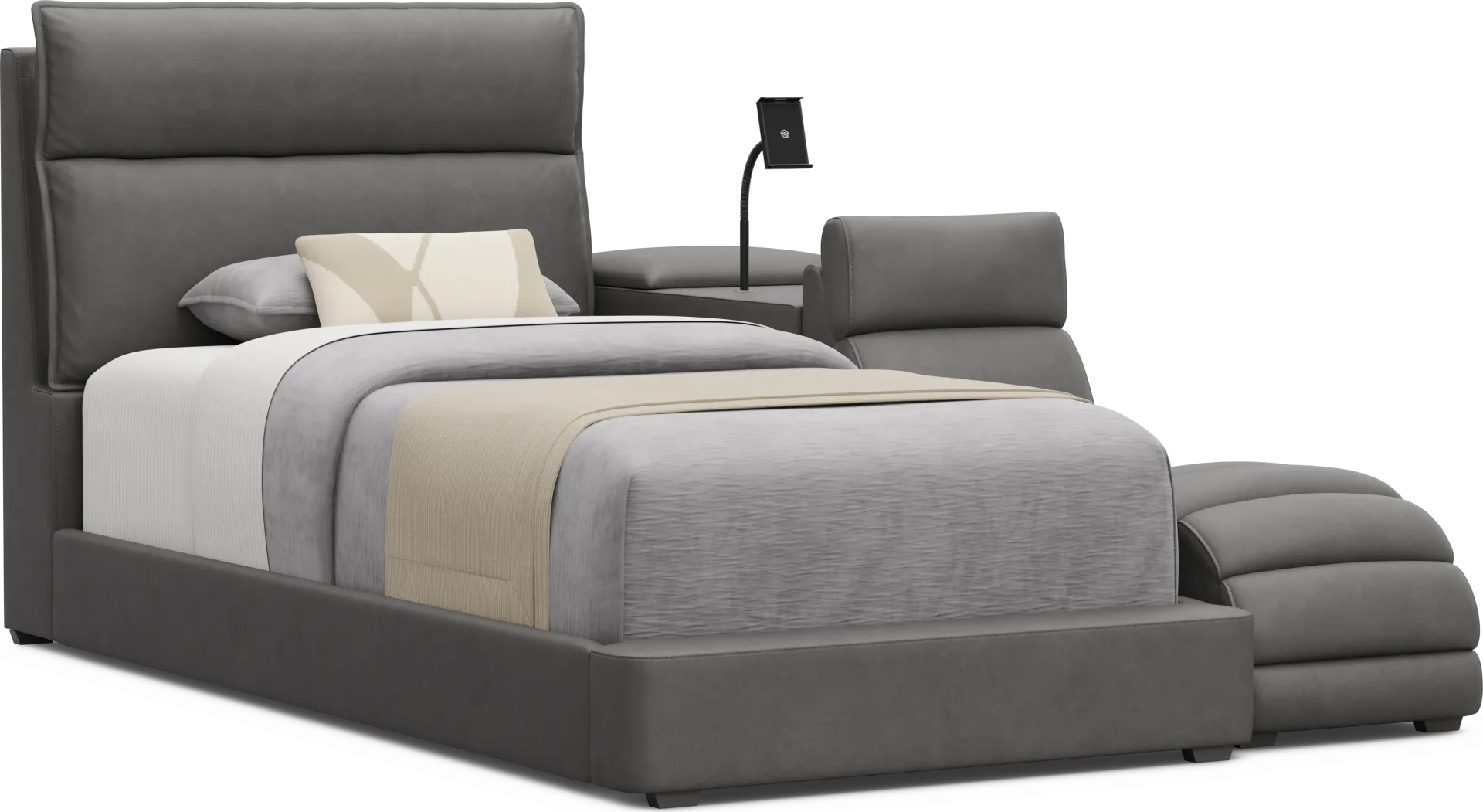 Kids Cloud9 Charcoal Twin Upholstered Bed with Nightstand and Lounger - Image 1