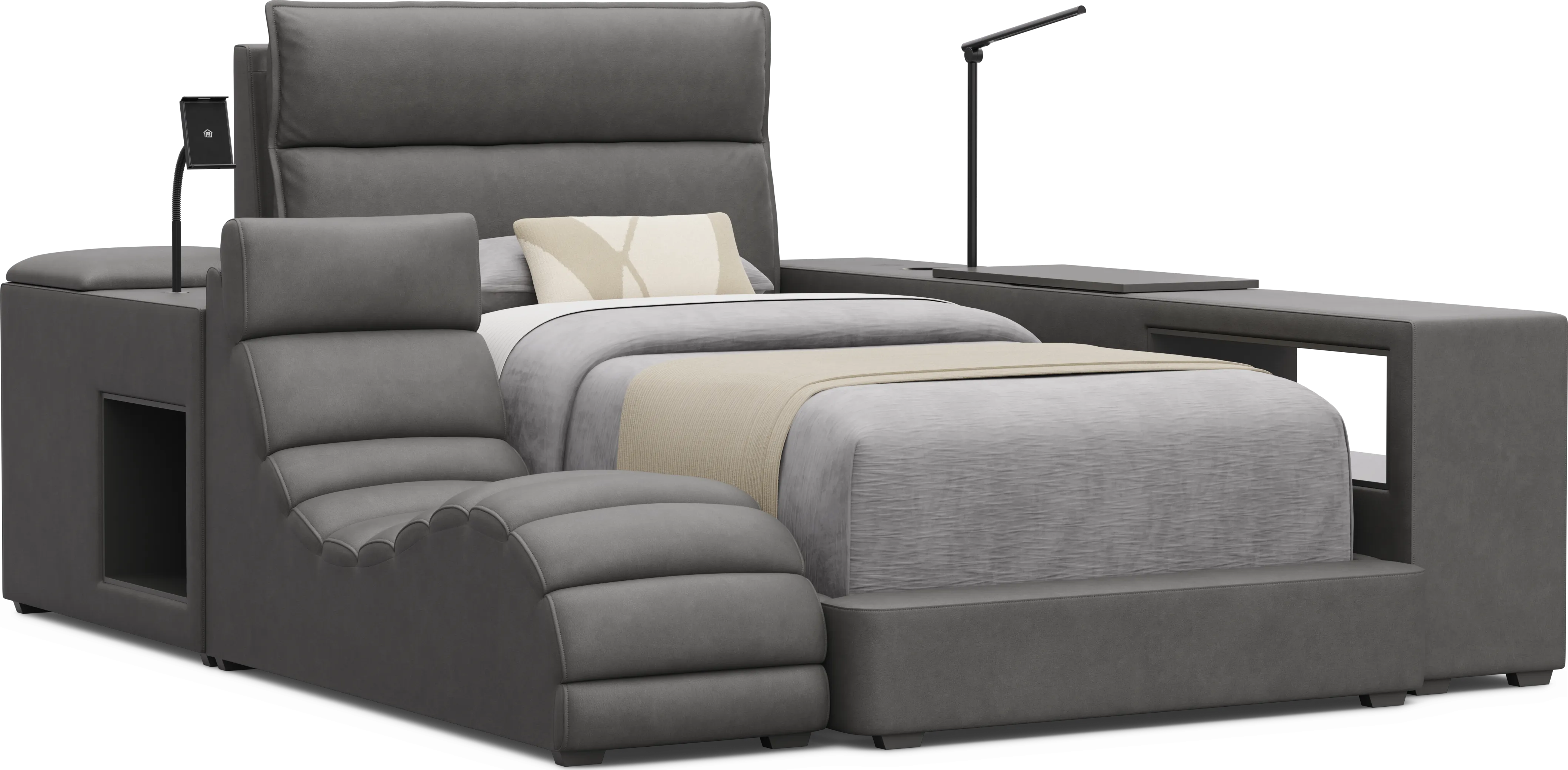 Kids Cloud9 Charcoal Twin Upholstered Bed with Nightstand, Lounger and Bookcase - Thumbnail - Image 1