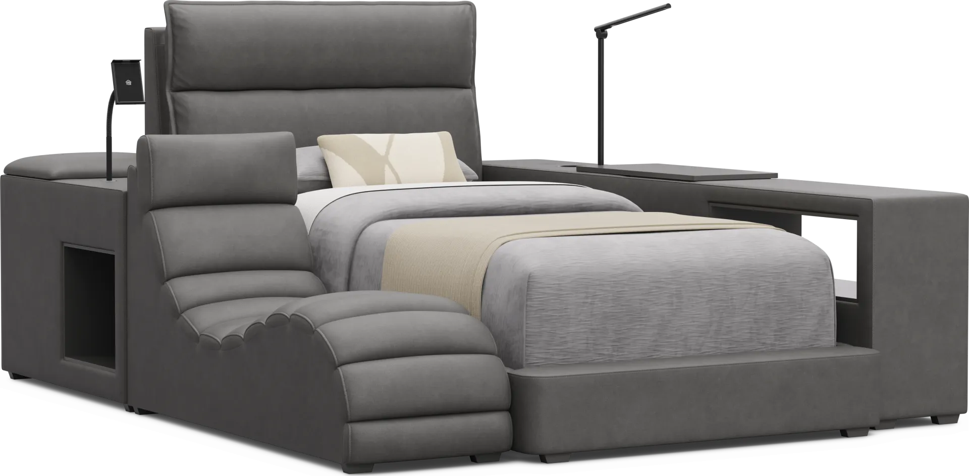 Kids Cloud9 Charcoal Twin Upholstered Bed with Nightstand, Lounger and Bookcase - Image 1
