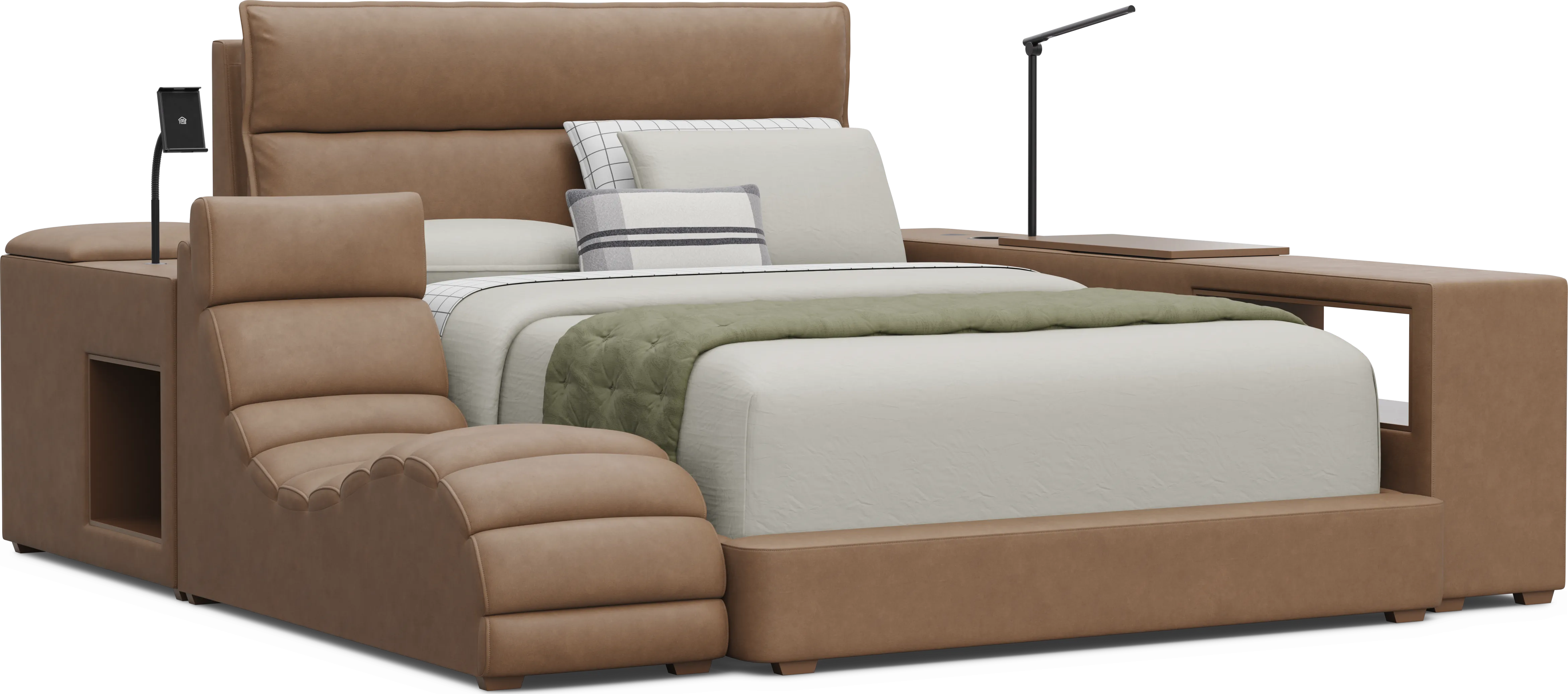 Kids Cloud9 Saddle Full Upholstered Bed with Nightstand, Lounger and Bookcase - Thumbnail - Image 1