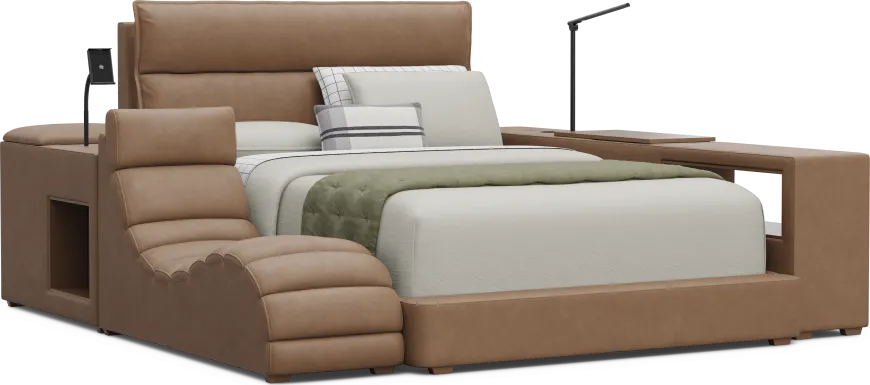 Kids Cloud9 Saddle Full Upholstered Bed with Nightstand, Lounger and Bookcase