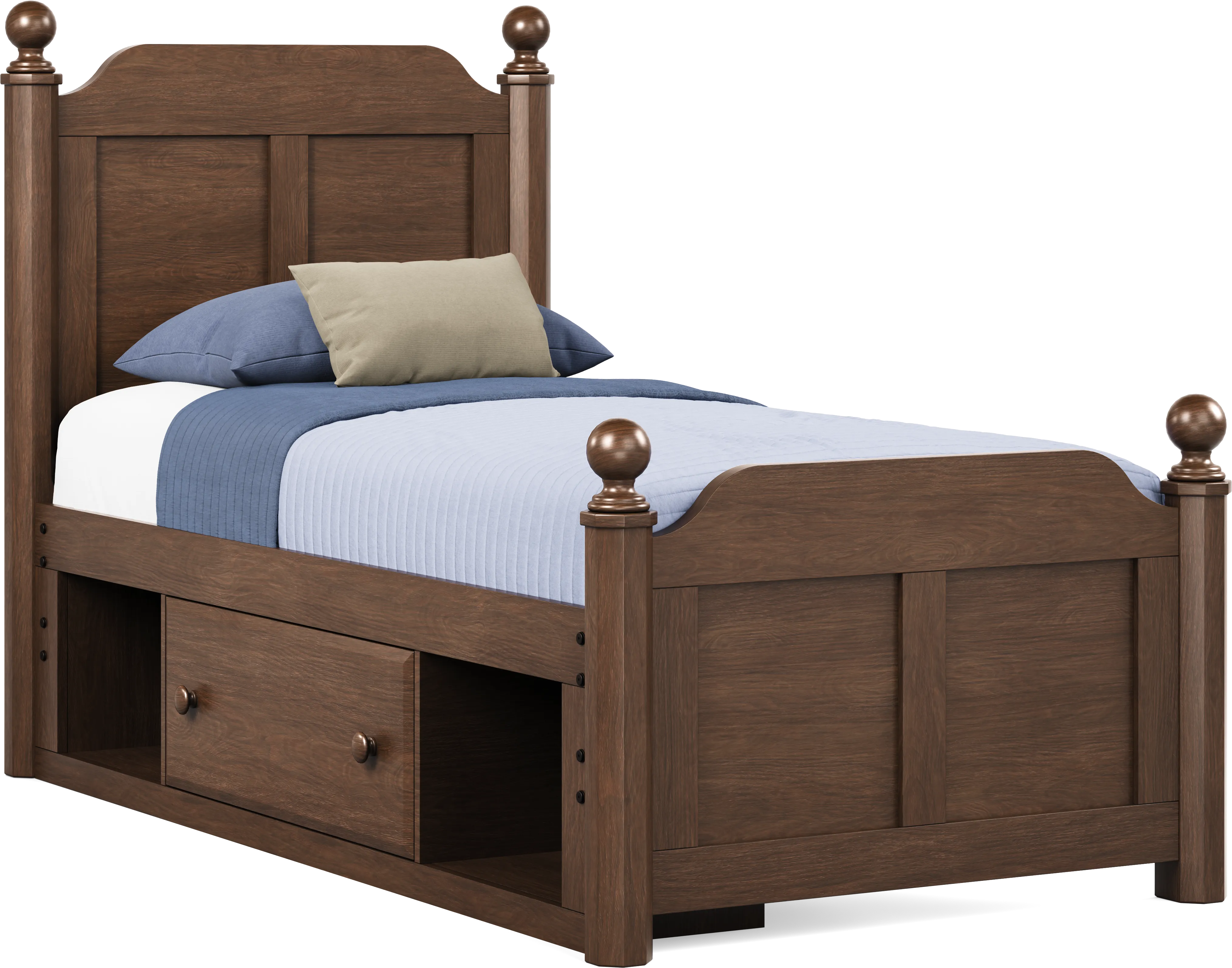 Kids South Bend Brown Cherry Twin Poster Bed with Storage Side Rail - Thumbnail - Image 1