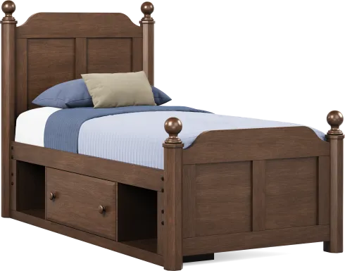 Kids South Bend Brown Cherry Twin Poster Bed with Storage Side Rail