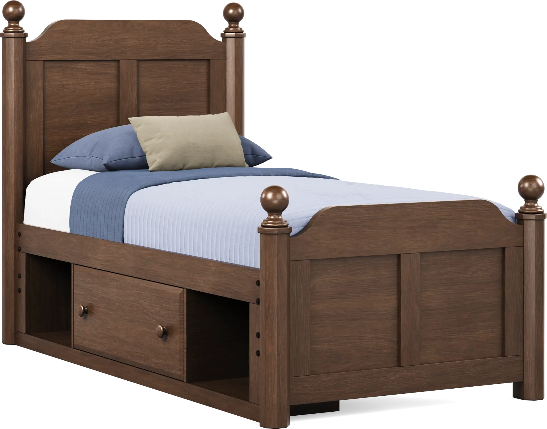 Kids South Bend Brown Cherry Twin Poster Bed with Storage Side Rail