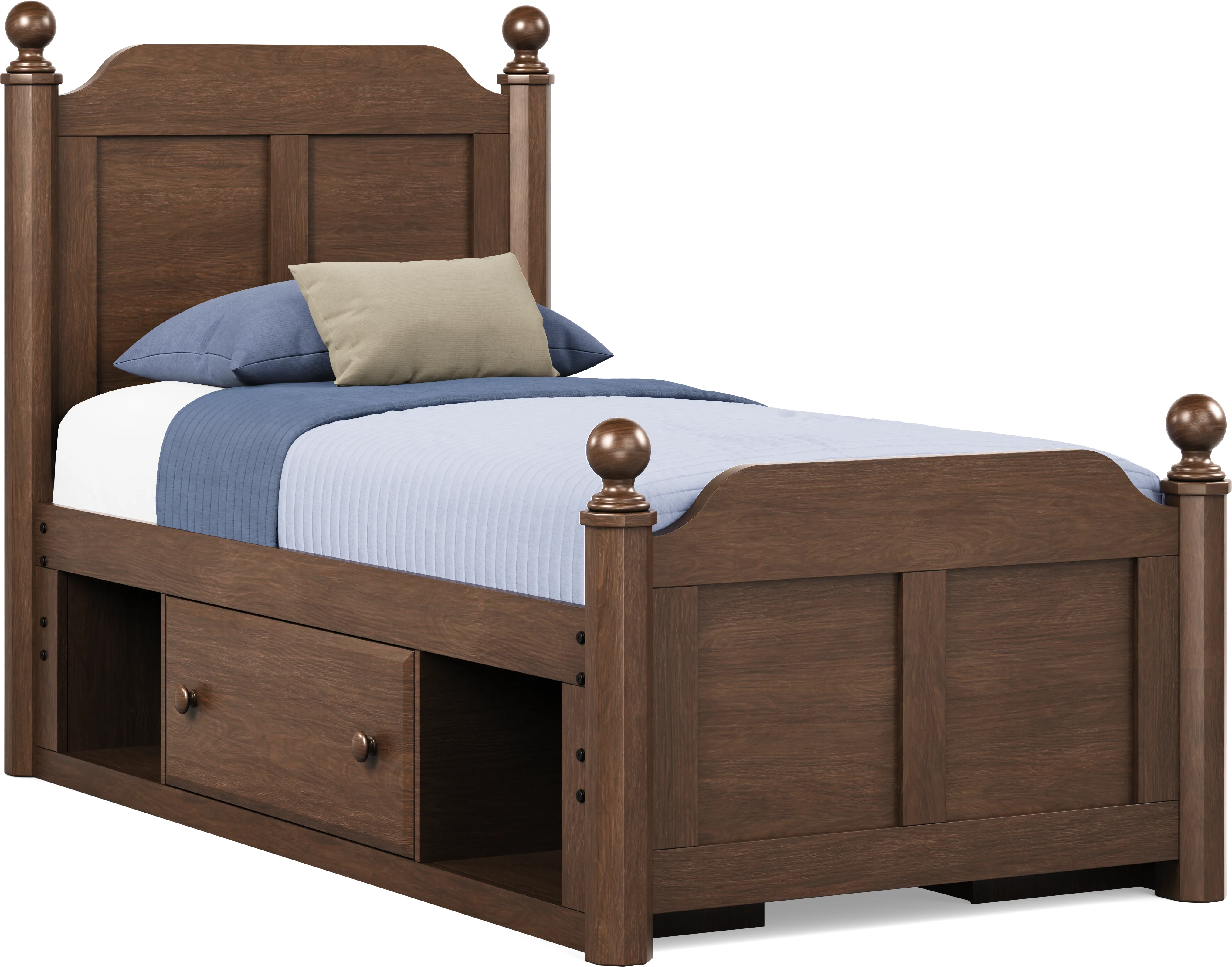 Kids South Bend Brown Cherry Twin Poster Bed with 2 Storage Side Rails - Thumbnail - Image 1