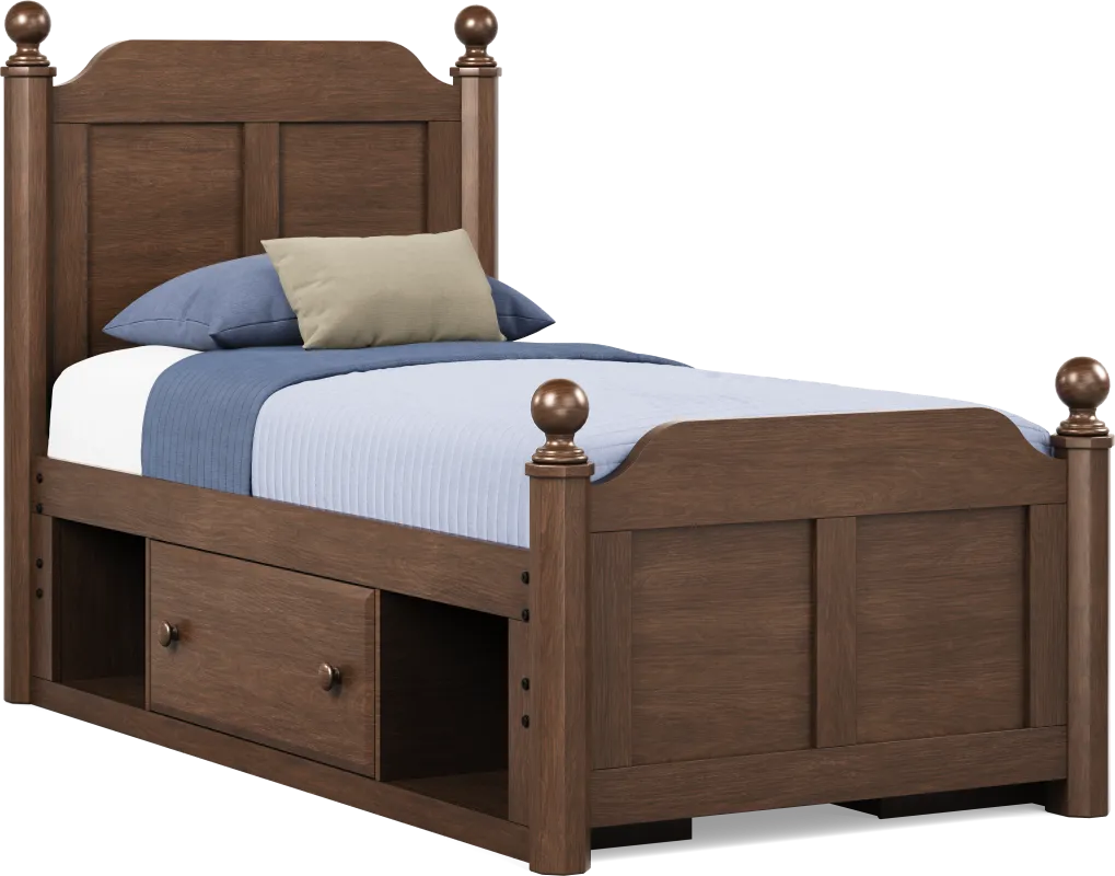 Kids South Bend Brown Cherry Twin Poster Bed with 2 Storage Side Rails