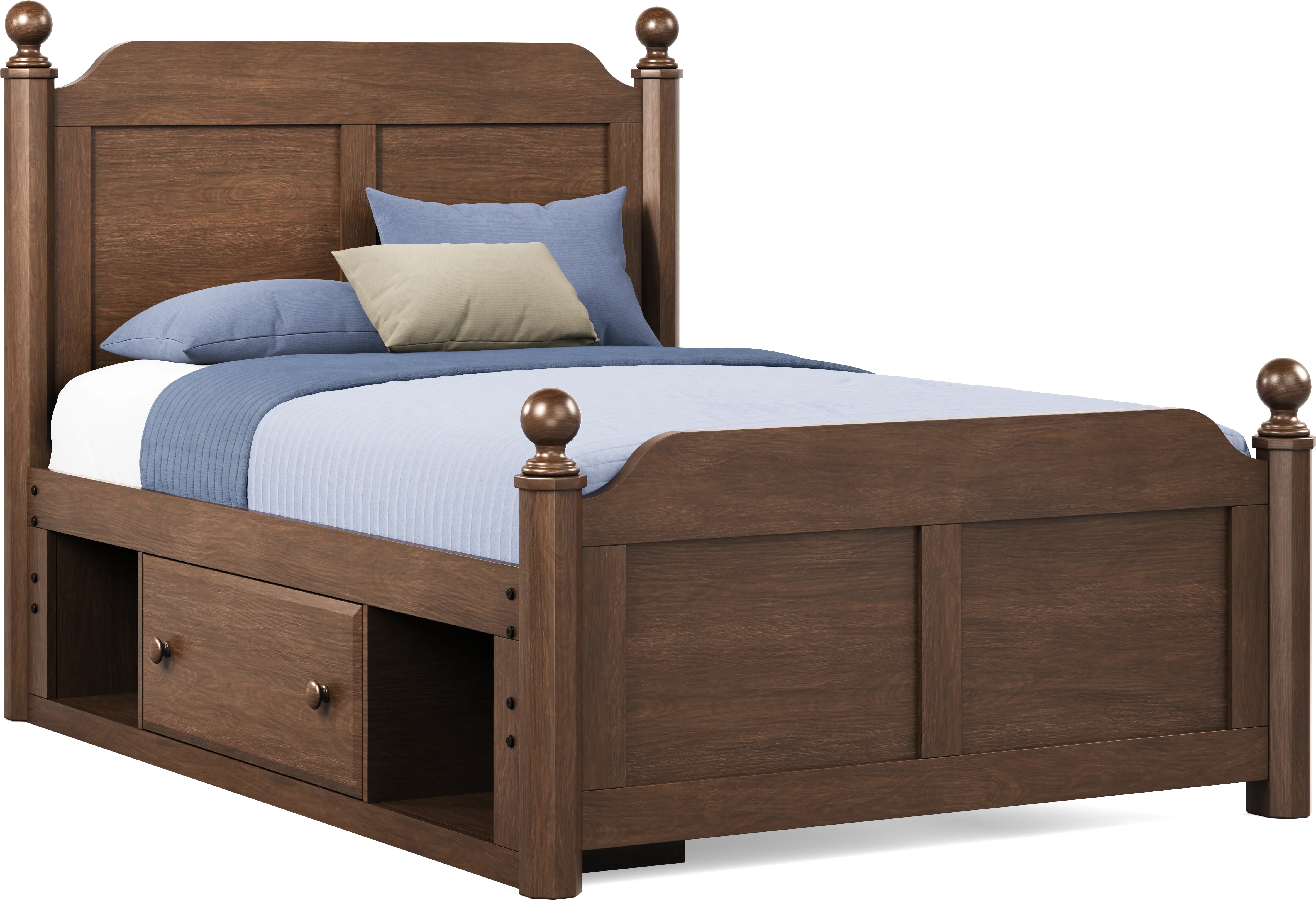 Kids South Bend Brown Cherry Full Poster Bed with Storage Side Rail - Thumbnail - Image 1