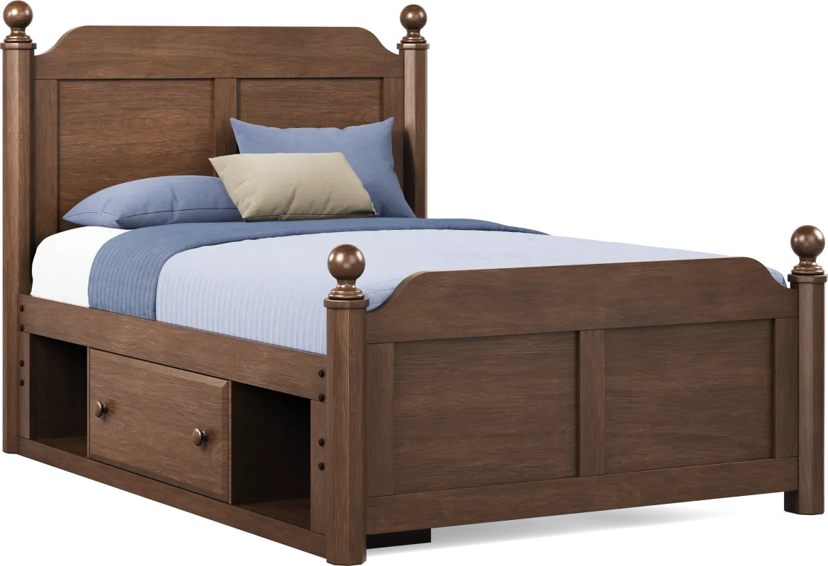 Kids South Bend Brown Cherry Full Poster Bed with Storage Side Rail