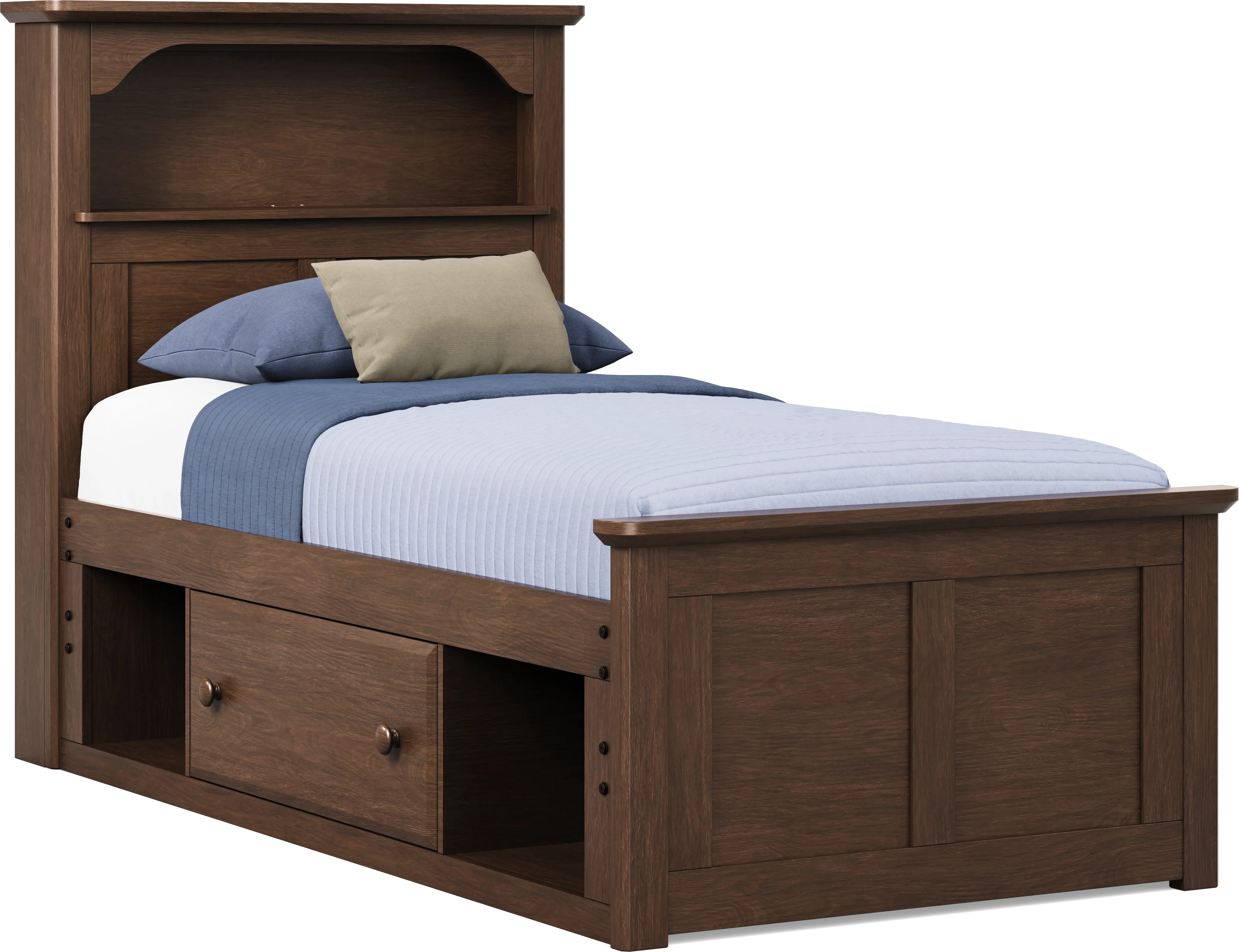 Kids South Bend Brown Cherry Twin Bookcase Bed with 2 Storage Side Rails - Thumbnail - Image 1