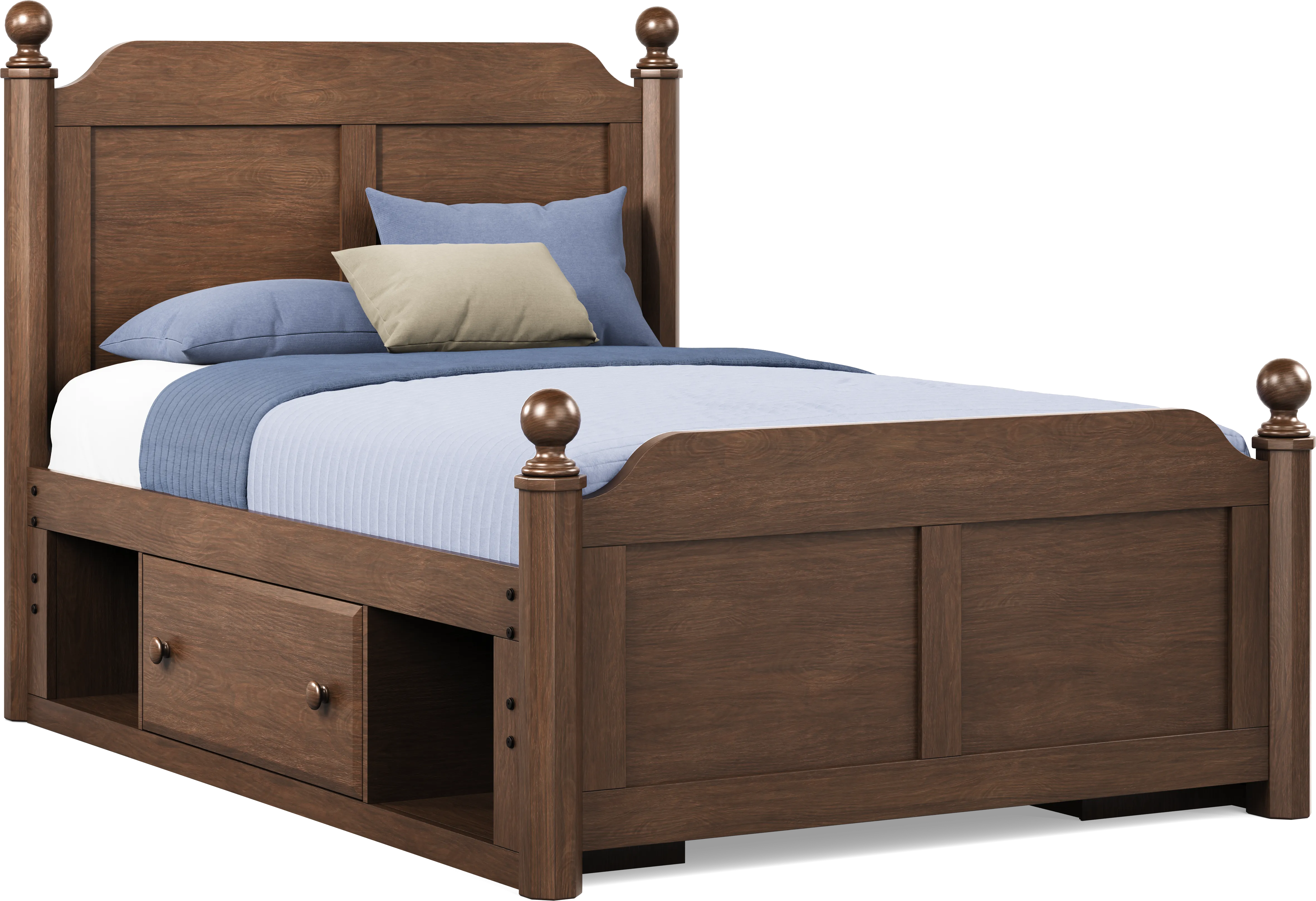 Kids South Bend Brown Cherry Full Poster Bed with 2 Storage Side Rails - Thumbnail - Image 1